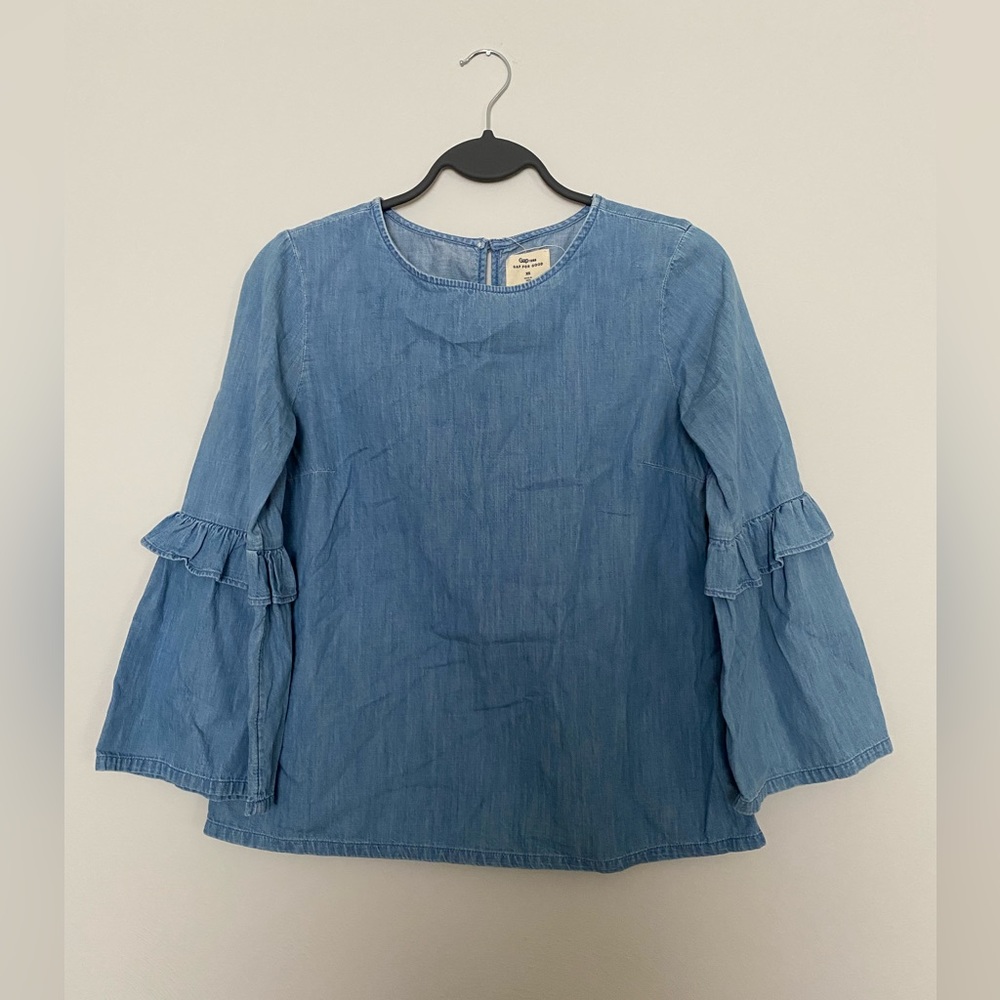 Gap Ruffle Bell Sleeve Chambray Top